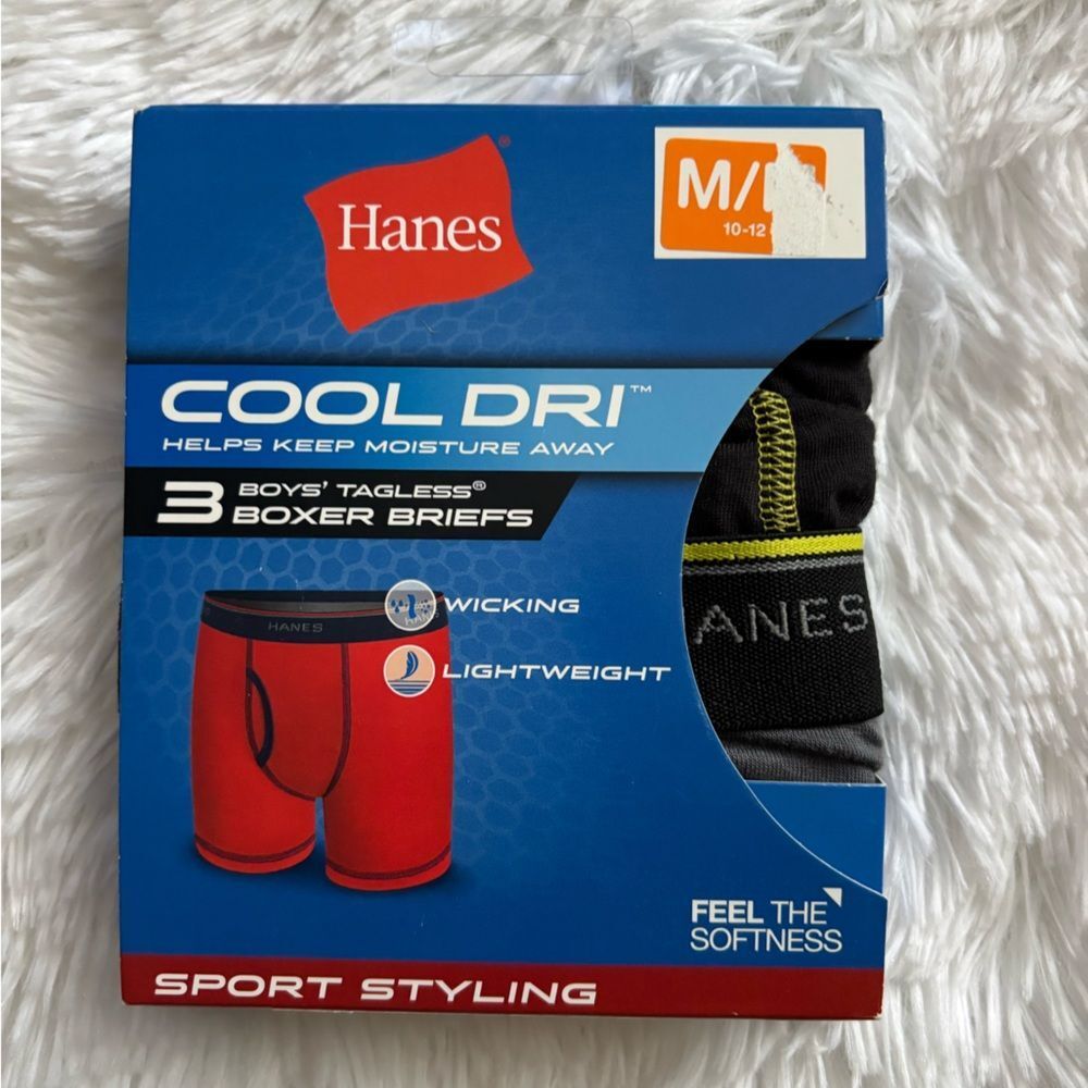 Hanes Cool‎ Dri Boxer Briefs 3 Pair Pack New Boys Size Medium 10 12